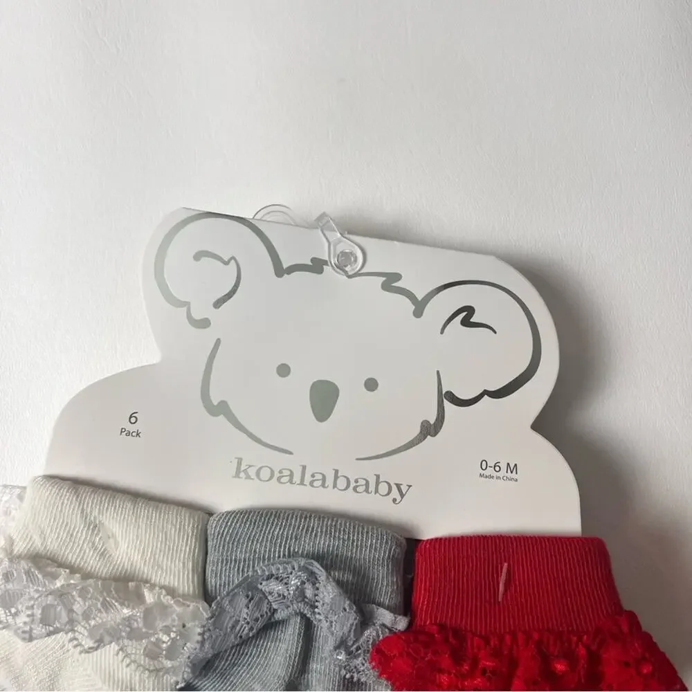 KoalaBaby Dressy Ankle Socks with Lace Detail 6 Pack Sz 0-6 M